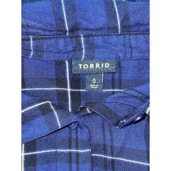 Womens Torrid Blue‎ Black Plaid Long Sleeve Button Down Soft Shirt Pocket Size 0 - Picture 5 of 7